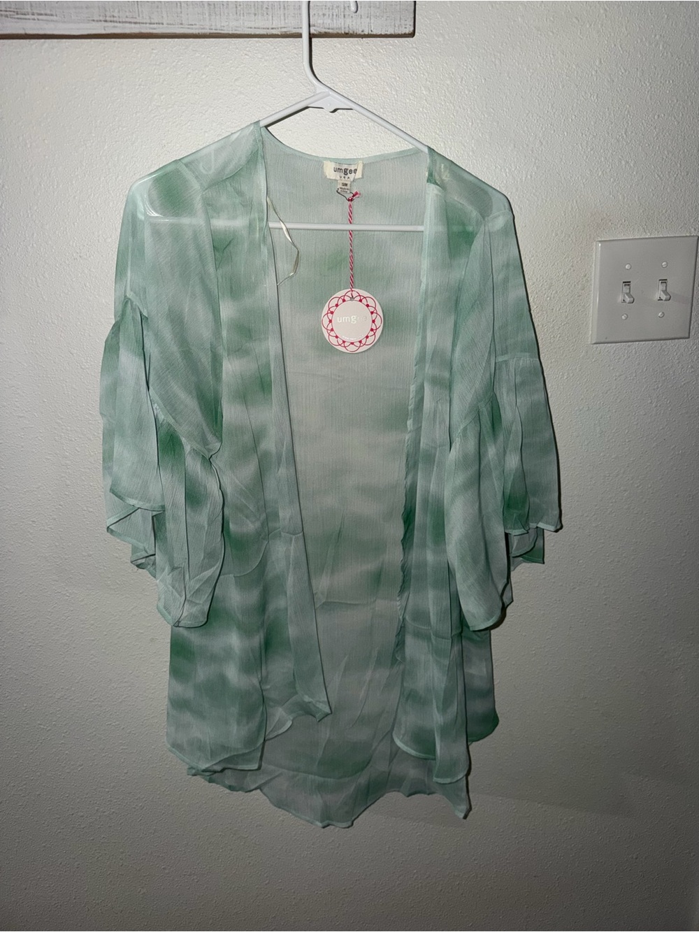 Umgee Mint Green Tie Dye Sheer Kimono Cardigan Boho Cover Up NWT